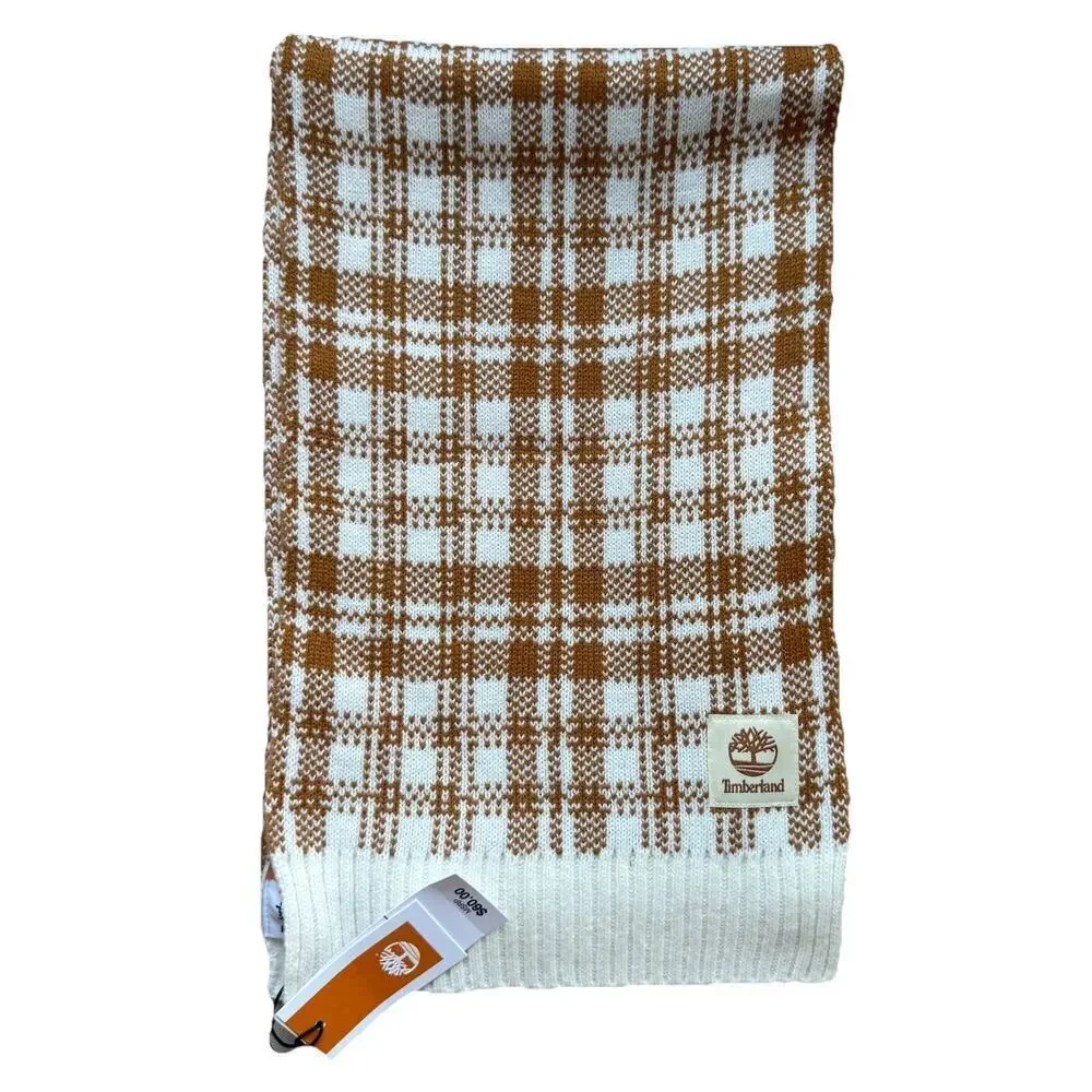 NWT Timberland Buffalo Plaid Rectangle Scarf Tan & White Streetwear Fall Outdoor